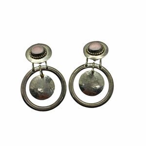 Carol Felley Earrings Sterling Silver Rose Quartz Vintage Statement Bold Retro